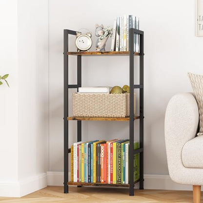 Bookshelf Storage Shelf Bookcase, 3 Tier Industrial Bookcase,Small Book case for Living Room, Bedroom, and Home Office, Easy Assembly Free Combination Multi-Functional Organizer(3 Tier,Rustic Brown) - size: 3 Tier