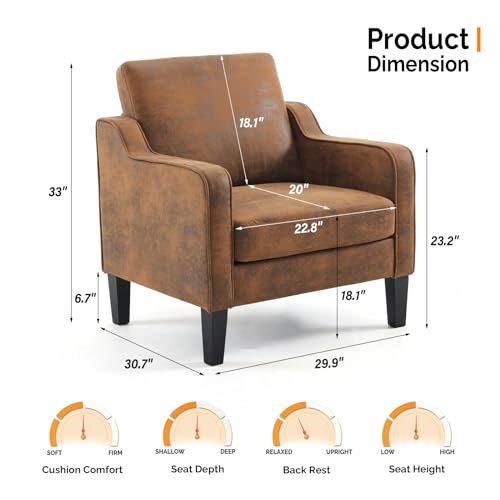 VINGLI Chair Rustic Upholstered Chenille Accent Chair for Living Room, Bedroom, Mid-Century Modern Arm Chair Comfy Reading Chair with Scooped Arms - color: Rustic