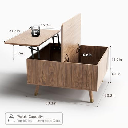 SULIVES Lift Top Coffee Table with Storage,Square Coffee Table with Lifting Top,Modern Center Table with Solid Wood Legs,Small Coffee Tables for Living Room,Walnut - color: Walnut_square