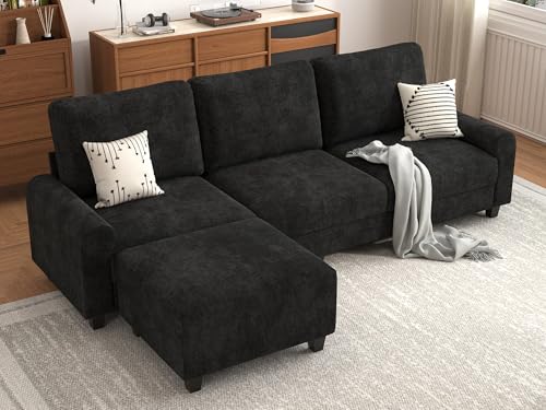 EASE MOOSE 100" Chenille L-Shaped Sectional Sofa with Ottoman, Dark Gray | Deep Seat, Pet-friendly, Removable Washable Cover, Pocket Spring Cushion, Easy Clean, Easy Assembly Couches for Living Room - color: Dark Gray, size: 100" L-Shape