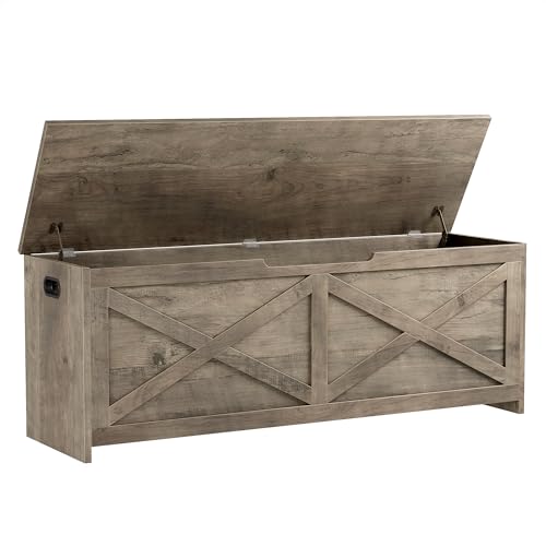 GAOMON 47.3" Storage Chest, Storage Bench with Safety Hinge | Farmhouse Style Wooden Trunk for Entryway, Bedroom, Living Room, Washed Grey - color: Washed Grey, size: 47.3 inches