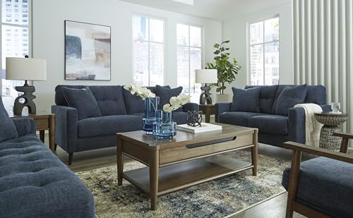 Signature Design by Ashley Loveseat Sofa, Navy Blue, No Assembly, Bixler | Chenille fabric blend, Durable foam cushions, Mid-century modern style, Track arms - color: Blue