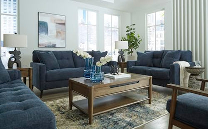 Signature Design by Ashley Loveseat Sofa, Navy Blue, No Assembly, Bixler | Chenille fabric blend, Durable foam cushions, Mid-century modern style, Track arms - color: Blue