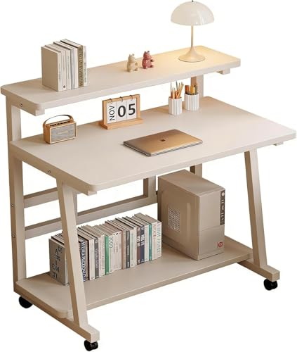 39.4 Inch Rolling Computer Desk for Small Spaces, Monitor Stand & 3-Tier Storage with Lockable Wheels, Easy Assembly for Bedroom, Dorm & Apartment - color: Color: Frame：black/Board：black, size: 39.4“*19.7''