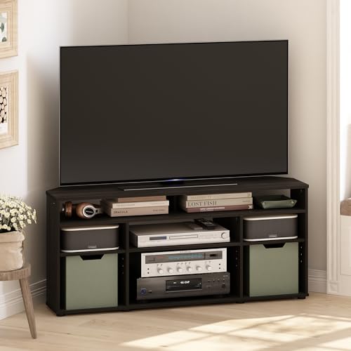 Furinno Jensen TV Stand, 4-Tier Corner Entertainment Center with Storage Shelf, TV Console for TV up to 55 Inch, Open Back, for Living Room, Bedroom, Espresso - color: Espresso, size: For 55" TV, Corner 4-Tier