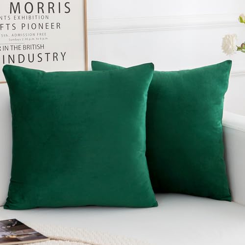 Velvet Decorative Throw Pillow Covers, Soft Square Cushion Case Home Decor for Living Room Couch Bed Sofa, Set of 2 Pack, Christmas Green, 18x18 Inch - color: Green, size: 18" x 18" (Pack of 2)