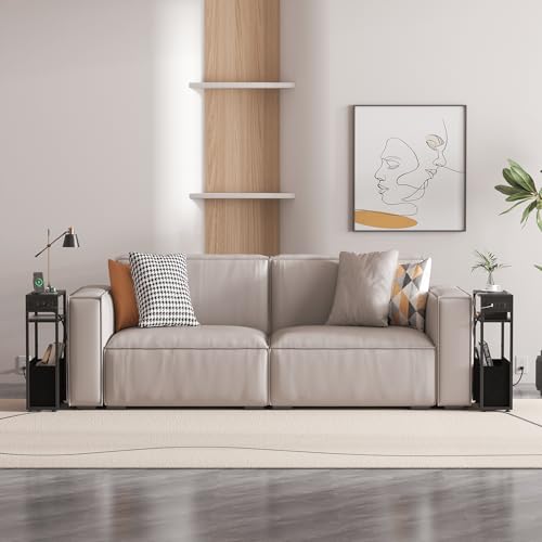 Leomonio Black Side Table with Charging Station, Slim End Tables with Fabric Basket, Skinny Table for Small Spaces, Thin Bedside Table for Living Room, Bedroom - color: Black - Outlet