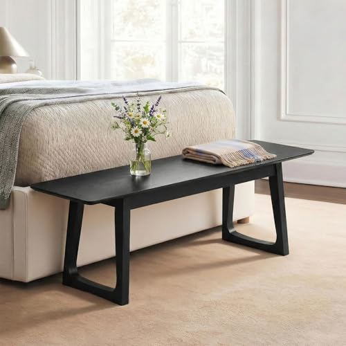 HNY Black Dining Bench, Farmhouse Solid Entryway Bench, 55 Inch Long Wooden Bench, Kitchen Dining Seat for Entryway/Dining Room/Kitchen/Living Room - color: Black Wood, size: 1 bench