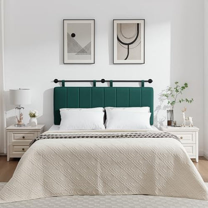 Queen Headboard Only, Wall Mounted Hanging Upholstered Bed Head Board | Modern Vertical Channel Design of Fine Linen, Elegant Dark Green Fluted Headboard for Bedroom (Dark Green, Queen Size ) - color: Linen/Green, size: Queen