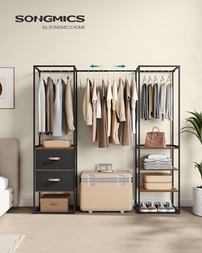 SONGMICS Clothes Rack, 70.9 Inch Wardrobe Freestanding Closet, Heavy Duty Garment Rack with 1 Extendable Hanging Rod, 2 Drawers and 4 Shelves, for Bedroom, Space-Saving, Rustic Brown URGR003B01 | Heavy Duty Garment Rack, 3 Hanging Rods, Space-Saving, for