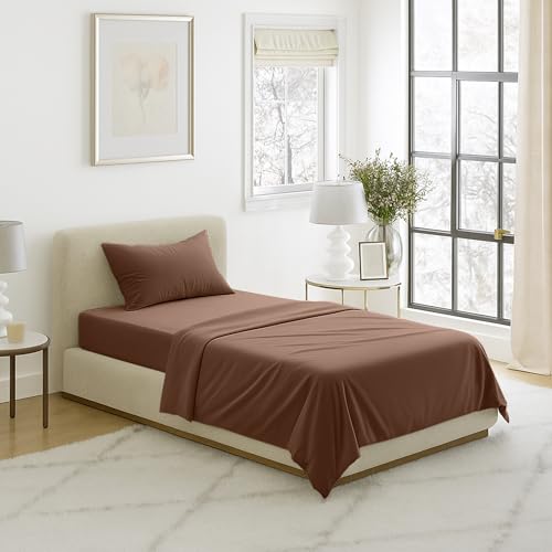 Brushed Microfiber Sheet Set- 3 Piece Bed Linens-Fitted & Flat Sheets.(Twin, Brown) - color: Brown, size: Twin
