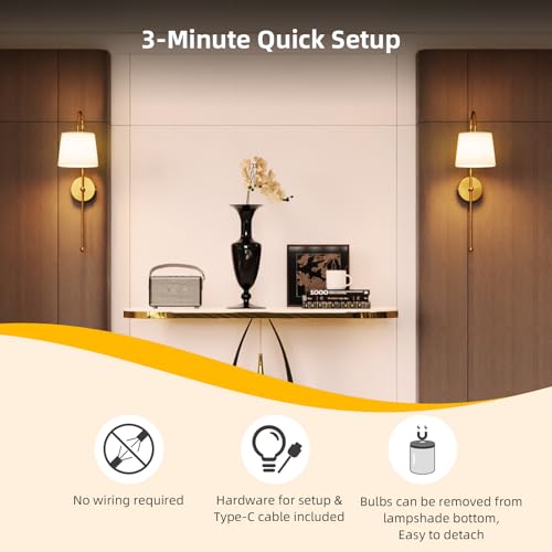 Battery Operated Wall Sconces Set of 2, Rechargeable Wall Sconce | Battery Powered Wireless Wall Lights with Dimmable Magnetic RGB Bulbs & Remote, Lamp for Living Room Bedroom - Gold - color: Gold