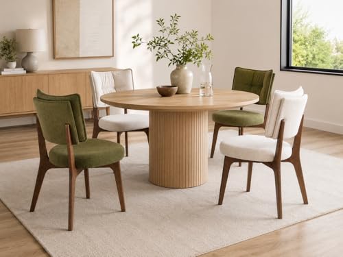 YOUNIKE Wood Frame Beige Dining Chair, Chenille Fabric, Single Pack | Modern Ergonomic Upholstered Kitchen & Dining Room Chairs, Double-Layer Backrest, Comfy Soft Cushion, Easy to Assembly - color: Beige
