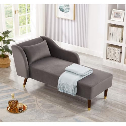 Bellemave Chaise Lounge Indoor, Velvet Upholstered Lounge Chair with Pillow, Solid Wood Legs Modern Chaise Lounge Chair for Living Room Bedroom Office (Grey) - color: Grey