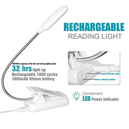 VAVOFO Book Light, Rechargeable Clip On Reading Light 7 LEDs with 9 Brightness Levels for Bed and Desk Studying (White 2-Pack) - color: White+White