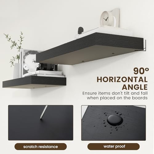Deep Floating Shelves, 36'' x 12'' Black Shelves for Wall Set of 2 | Invisible Brackets, Engineered Wood, Mounting Hardware Included, 55LBS, Bathroom, Laundry Room, Kitchen, Living Room - color: Black, size: 35.6W x 11.6D x 2H, 2 Pack