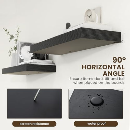 Deep Floating Shelves, 36'' x 12'' Black Shelves for Wall Set of 2 | Invisible Brackets, Engineered Wood, Mounting Hardware Included, 55LBS, Bathroom, Laundry Room, Kitchen, Living Room - color: Black, size: 35.6W x 11.6D x 2H, 2 Pack