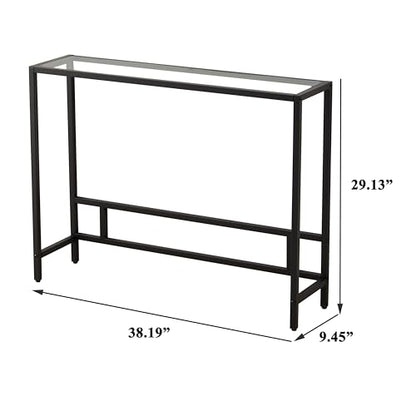 Small Modern Console Table for Entryway, Tempered Glass with Metal Frame Sofa Table for Living Room, Hallway, Office (Single-Layer, Black) - color: Black, style: Single-layer