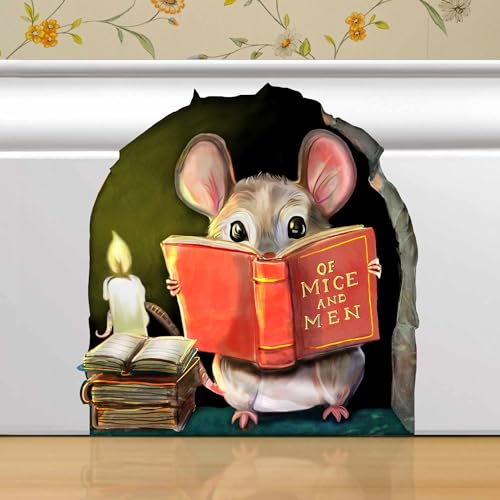 Mouse Reading Book Wall Sticker Decal – Kids Room, Classroom, Home Decor, Bookcase, Book Lover Gift, Children's Bedroom, Nursery, Cute Mouse, MICESTERPIECE - style: Reading Mouse Alt