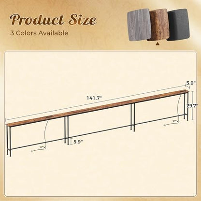 Huuger 141.7 Inch Sofa Table with Power Outlets, Skinny Behind Couch Table | 5.9 Inch Narrow Entryway Table, Extra-Long Console Table, Behind the Couch Table with Outlet for Living Room, Rustic Brown - color: Rustic Brown, size: 5.9"D × 141.7"W × 29.7"H