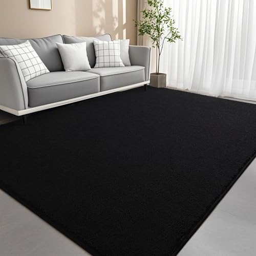 5x7 Feet Black Area Rugs for Bedroom, Indoor Washable Memory Foam Rug for Living Room, Modern Aesthetic Minimalist Non-Slip Carpets for Kids Boys Girls Adults Dorm Home Decor - color: Black, size: 5' x 7' (Rectangular)