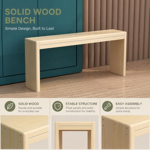 Small Wood Dining Bench, Solid Wood Entryway Bench, Farmhouse Style Seat, Armless Design, Fits Entryways, Dining Rooms and Space At The Foot of The Bed - size: 60x20cm/23.6x7.9in