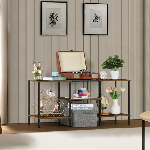 OYEAL Small TV Stand for Bedroom up to 50 inch Farmhouse TV Media Entertainment Center with Power Outlets & Storage Shelf Rustic TV Console Table for Living Room, Rustic Brown - color: Rustic Brown