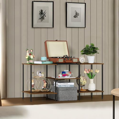 OYEAL Small TV Stand for Bedroom up to 50 inch Farmhouse TV Media Entertainment Center with Power Outlets & Storage Shelf Rustic TV Console Table for Living Room, Rustic Brown - color: Rustic Brown