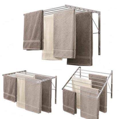 | Wall Mounted | Clothes Drying Rack | 30" Wide | 20 Linear Feet Capacity | 8 Smooth Round Stainless Steel Rods | 60 lb Capacity | Fully Assembled | Compact Sturdy Space-Saving Design - size: 30 inches