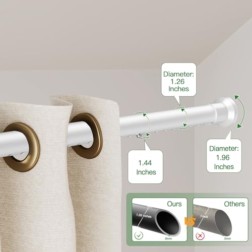 Heavy Duty Tension Curtain Rod No Drilling, 43-102 Inch Adjustable | 1.26" Diameter Pole with Strong Spring Loaded, Non Slip, Renter Friendly, Shower Rods for Bathroom/Windows/Closet,Matte White - color: Matte White, size: 43-102 Inches