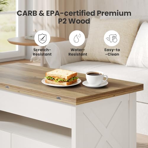 Amada Lift Top Coffee Table, 4 in 1 Convertible Coffee Table with Drawers and Hidden Compartment, Expandable Center Table Converts to Dining Table for Living Room, Farmhouse Oak & White - color: Oak & White