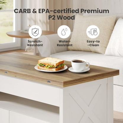 Amada Lift Top Coffee Table, 4 in 1 Convertible Coffee Table with Drawers and Hidden Compartment, Expandable Center Table Converts to Dining Table for Living Room, Farmhouse Oak & White - color: Oak & White