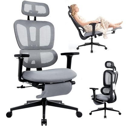 Ergonomic Office Chair with Footrest, 90-135° Reclining High Back Desk Chair with Lumbar Support, 2D Headrest, 4D Armrests, Computer Chair for Long Hours, Dark Grey - color: Dark Grey