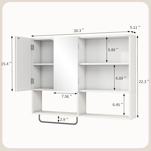 Bathroom Wall Cabinet with Mirror & Towel Bar, White - color: White-with Mirror