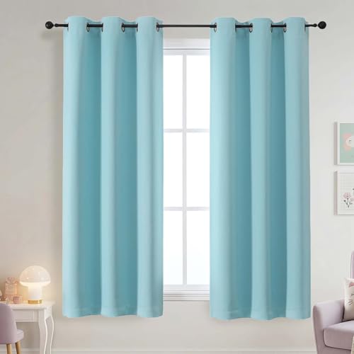 Blackout Curtains 63 Inch Length - Solid Thick Soft Fabric Thermal Insulated Grommet Blackout Curtains for Bedroom Dining Room, 2 Panels, Aqua, 2x40Wx63L Inches - color: Aqua, size: 40"W x 63"L (Pack of 2)