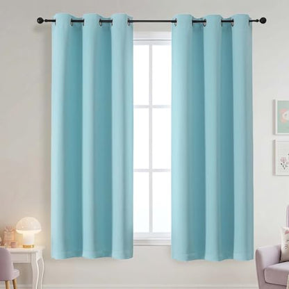Blackout Curtains 63 Inch Length - Solid Thick Soft Fabric Thermal Insulated Grommet Blackout Curtains for Bedroom Dining Room, 2 Panels, Aqua, 2x40Wx63L Inches - color: Aqua, size: 40"W x 63"L (Pack of 2)