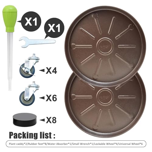 2 Pack 14.6 Inch Metal Plant Caddy With Lockable Wheels,Plant Stand Dolly for Heavy Planter,Wheeled Planter Saucer Tray,Rolling Plant Stand,Heavy-Duty Plant Caddy for Indoor and Outdoor(Copper) - color: Copper, size: 14.6 INCH 2PACK