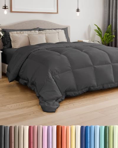 Comforter Cal King - Down Alternative Duvet Insert, Dark Gray, 102" x 96" | Soft & Comfy, Quilted White Comforter with Corner Tabs, Box Stitched Down Alternative Bedding for Men, Women, Kids & Teens - color: 03 - Gray, size: California King (102" x 96")