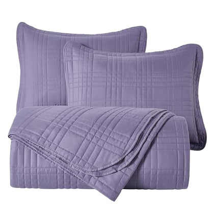 Chezmoi Collection Kingston Queen Size Bedspread Set, 3-Piece Dusty Purple Oversized Quilted Microfiber Lightweight Bedspread Coverlet (100"x106") for All Seasons - color: Dusty Purple, size: Queen