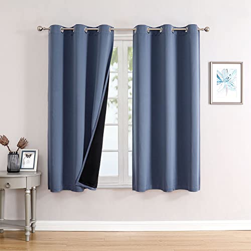 ChrisDowa 100% Blackout Curtains for Bedroom 63 Inches Long 2 Panels Set | 2 Thick Layers, Thermal Insulated, Light Blocking, Grommet, Window Treatment, Living Room Drapes, Stone Blue, 38 x 63 Inch - color: Stone Blue, size: 38"W x 63"L (Pack of 2)