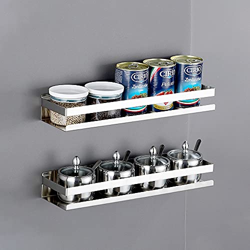 CONRUSER Wall Mounted Spice Rack, Stainless Steel Kitchen Organizer Shelves Hanging Storage Shelf Brushed Steel Seasoning Rack (40CM) - size: 40CM