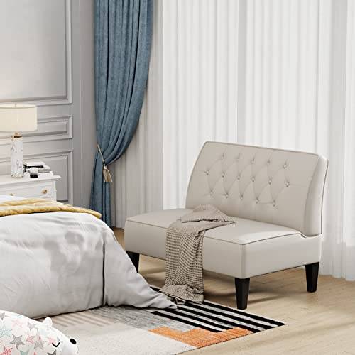 annjoe Button Tufted Loveseat Settee Upholstered Sofa Backrest Buckle Couch Banquette Bench for Dining Room Living Room Bedroom Funiture - color: Beige