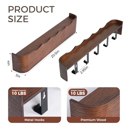 Coat Rack Wall Mount with Shelf Entryway Shelf Modern Key Holder Hanger Wall Shelves with Hidden Hooks for Hanging Towels Coats Hats Bags for Hallway Bathroom Bedroom(Wavy Walnut Color, 5 Hooks) - color: Wavy Walnut Color, size: 5 hooks