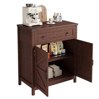 ChooChoo 30" W Coffee Bar Cabinet, Kitchen Storage Cabinet with Drawer | Small Buffet Cabinet, Farmhouse Sideboard Buffet, Adjustable Shelf, Walnut - color: Walnut