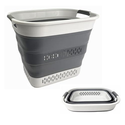 SAMMART 40L (10.5 Gallon) Collapsible Plastic Laundry Basket - Foldable Pop Up Storage Container/Organizer - Portable Laundry Hamper - Space Saving (1, Grey/Steel Grey) - color: Grey/Steel Grey