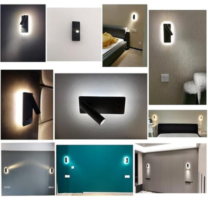 LED wall lamp and reading light two-in-one multifunctional wall sconces. LED Wall Lamp Plug in for Bedroom Bedside Wall Sconces Set of Two Black Reading Light 3W+6W Night Light 3000K(BLACK) - color: Black, size: 2 Pack