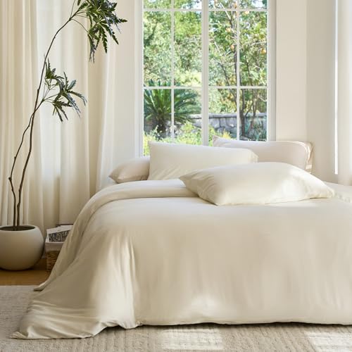 DOZ Duvet Cover Set, 100% Viscose derived from Bamboo, Organically Grown, Buttery Soft, Cooling Duvet Covers, High GSM, 1 Duvet Cover and 2 Pillowcases, 90"x90" (Ivory, Full/Queen) - color: Ivory, size: Full/Queen