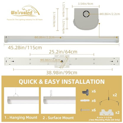 4FT LED Linear Strip Emergency Stairwell Light, 2 Watt Selectable, 20W/40W, 2500lm/5000lm, Battery Backup, 5000K, IP20, 0-10V Dimmable 4 Foot Flush Mount Commercial LED Shop Ceiling Light Fixture, ETL