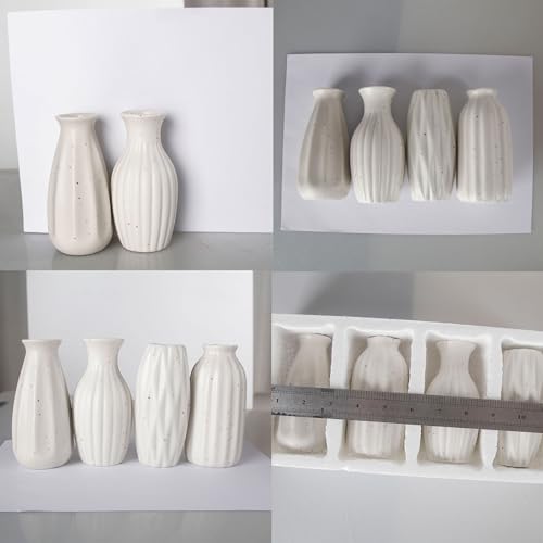 Set of 4 Small White Ceramic Vases Table Flower Vase Modern Decorative Vases for Pampas Grass, Small Vase for Home Living Room Dining Table Farmhouse Office Decor-4.9inch High
