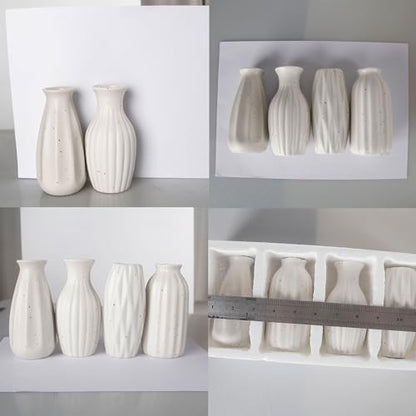 Set of 4 Small White Ceramic Vases Table Flower Vase Modern Decorative Vases for Pampas Grass, Small Vase for Home Living Room Dining Table Farmhouse Office Decor-4.9inch High